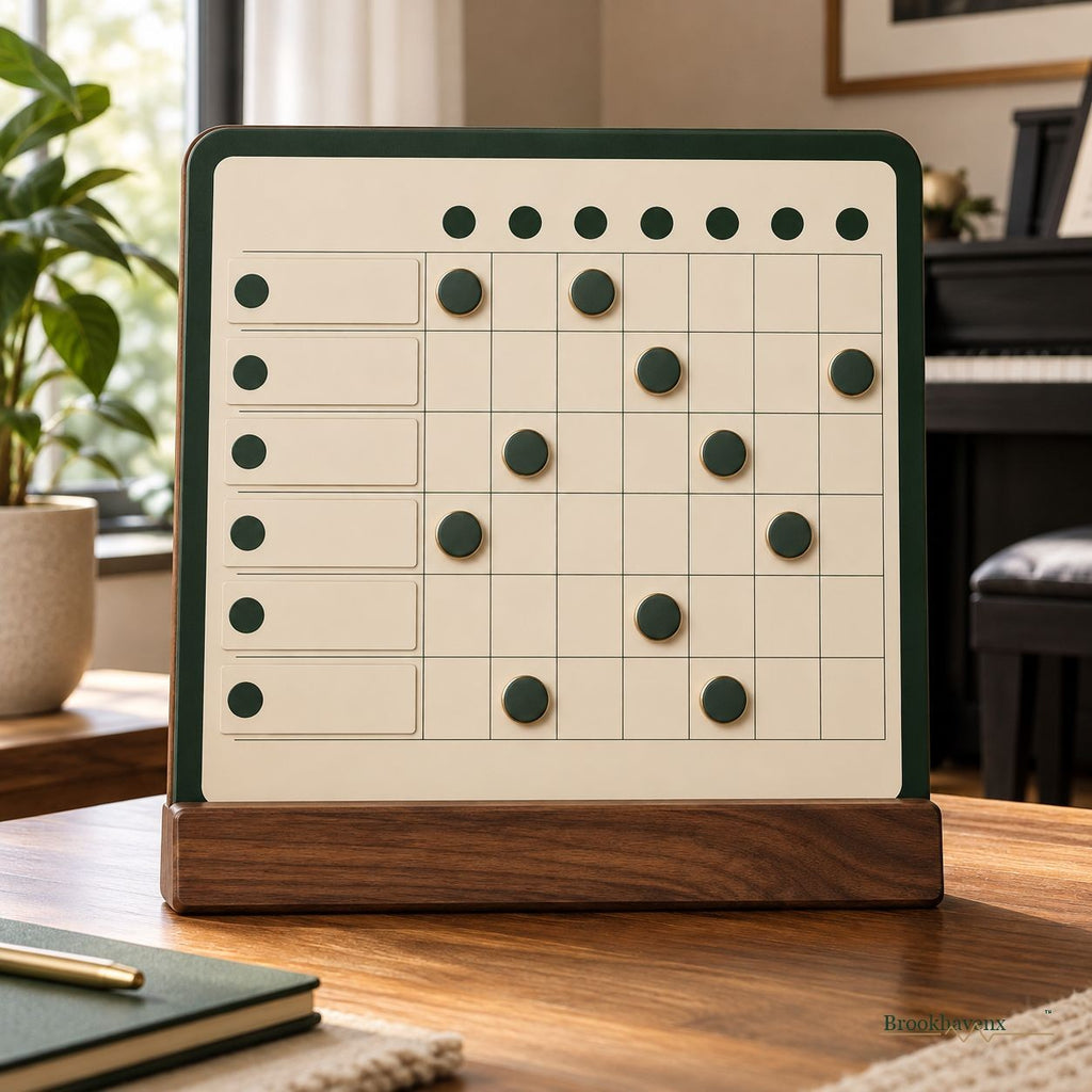 Music Practice Tracker Board — A closer look at the tracker board in a home setup