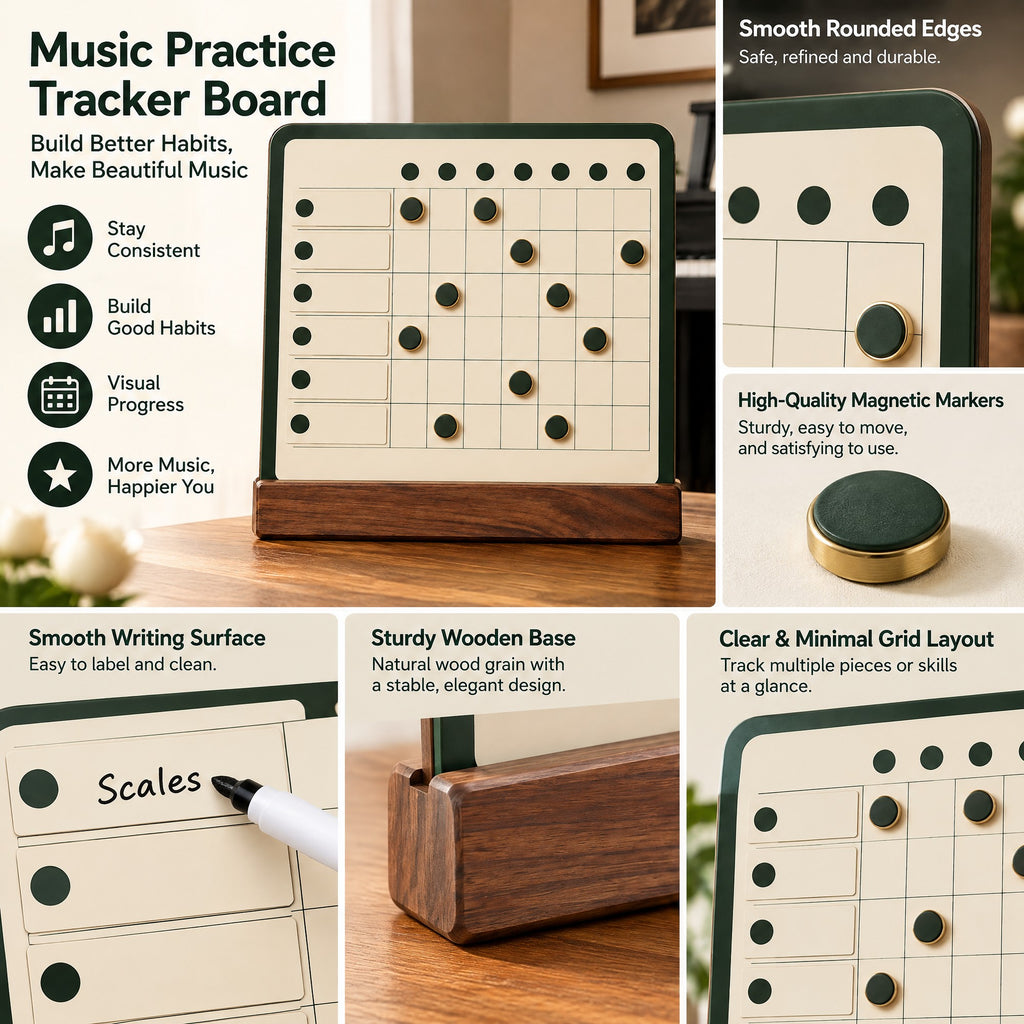 Music Practice Tracker Board — The freestanding board shown clearly