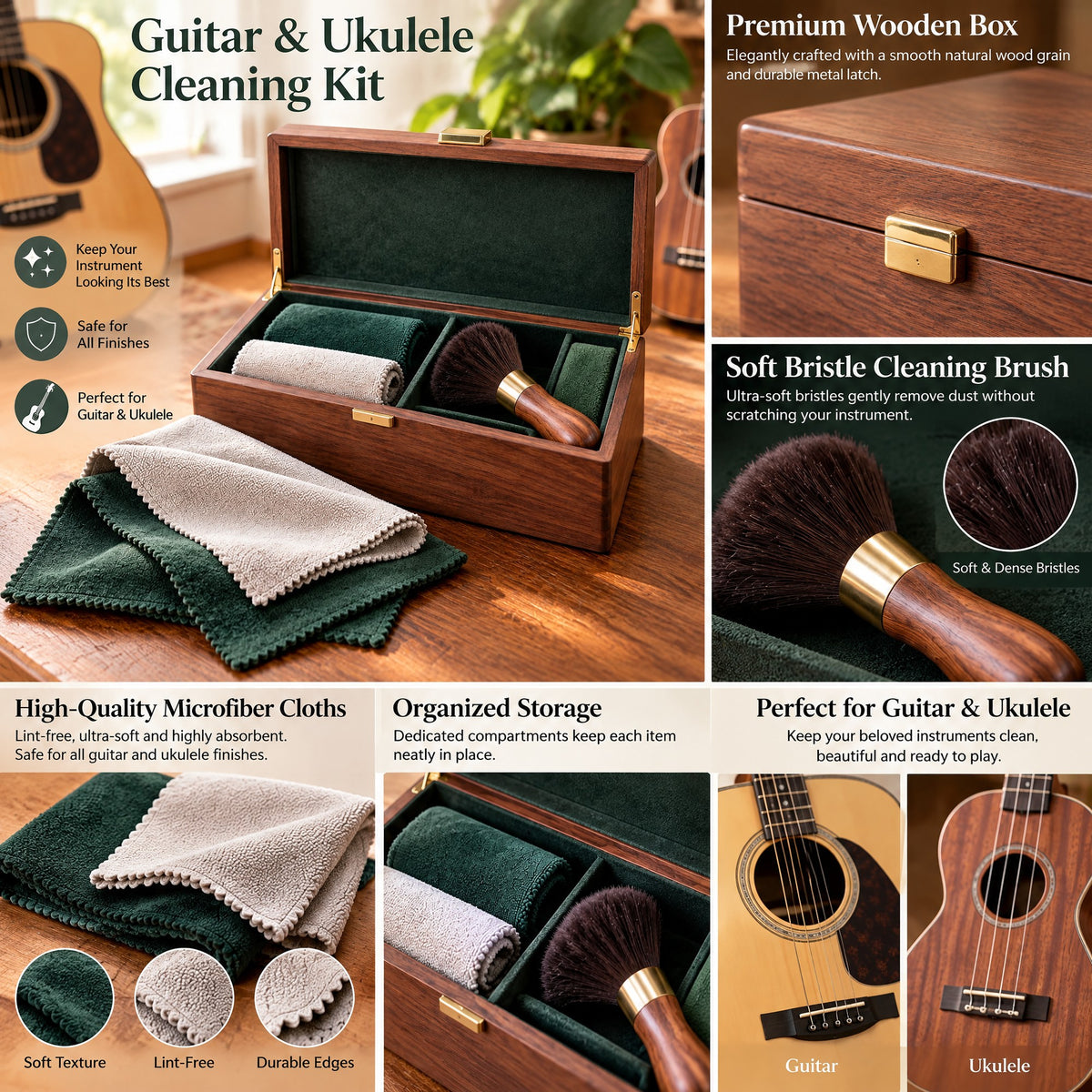 Guitar & Ukulele Cleaning Kit — A closer look at the kit components and care details