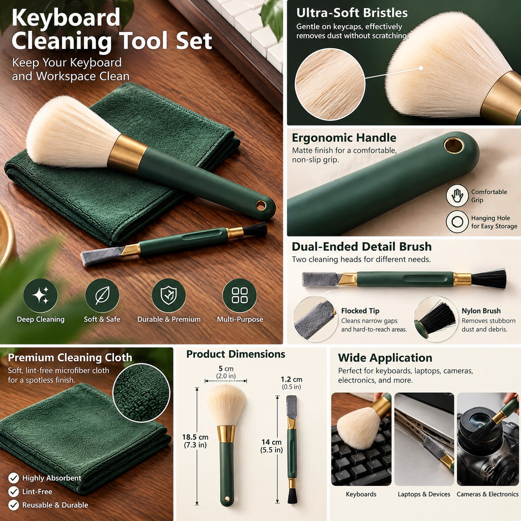 Keyboard Cleaning Tool Set — Tools arranged for an easy everyday routine