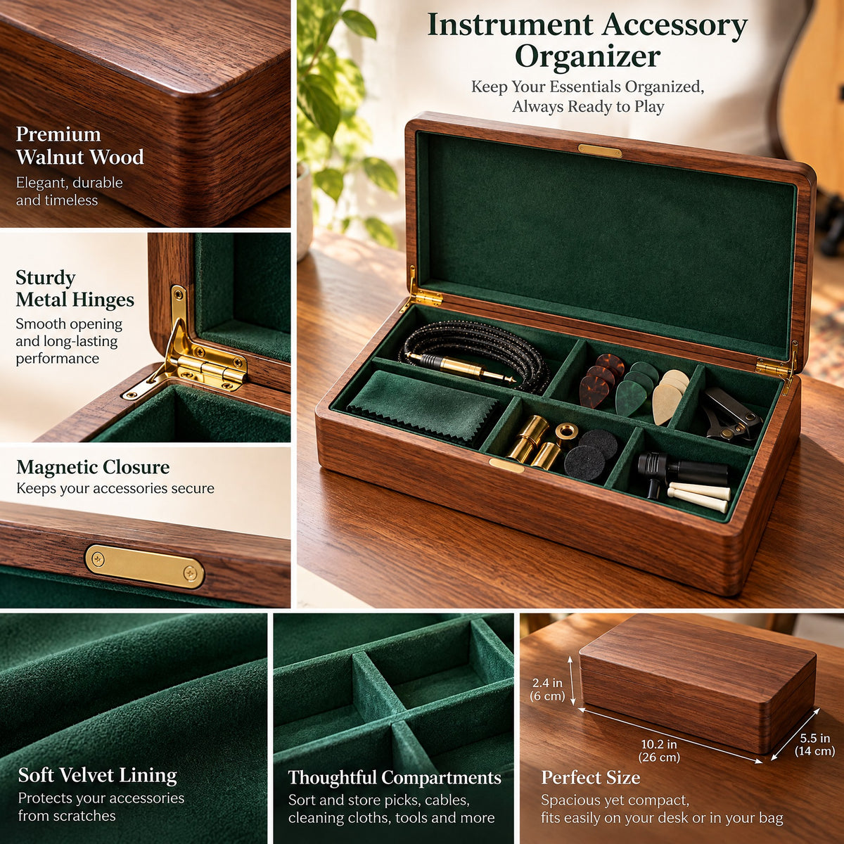 Instrument Accessory Organizer — An organizer styled in a calm home music corner