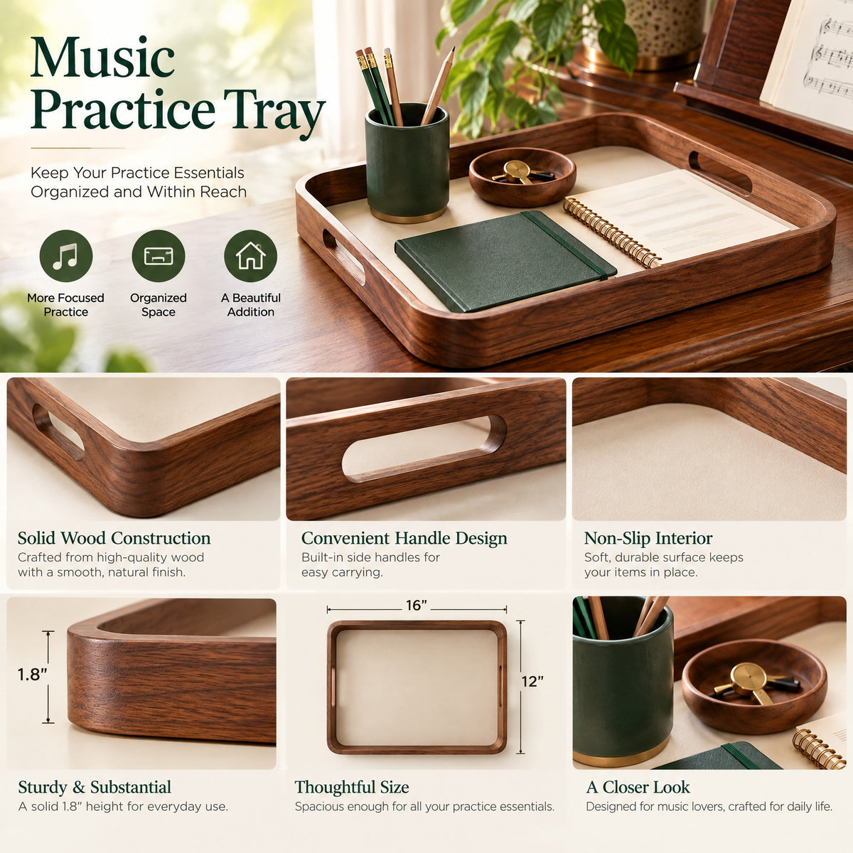 Music Practice Tray — The tray arranged with everyday music materials