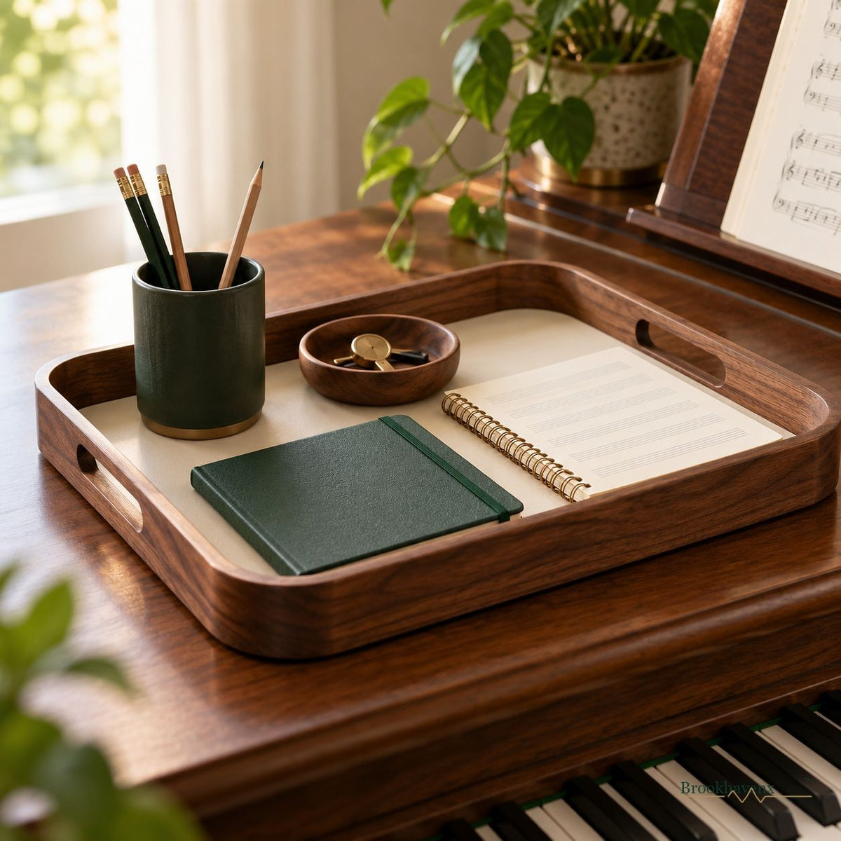 Music Practice Tray — The tray in a warm, neutral finish
