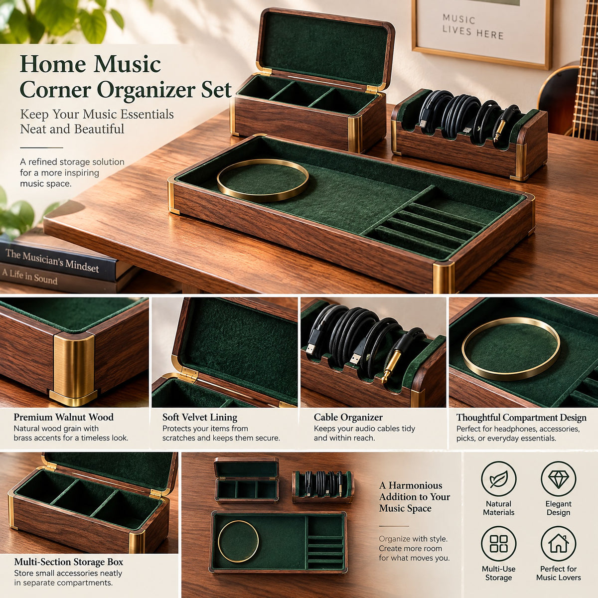 Home Music Corner Organizer Set — An alternate view of the set and its compartments