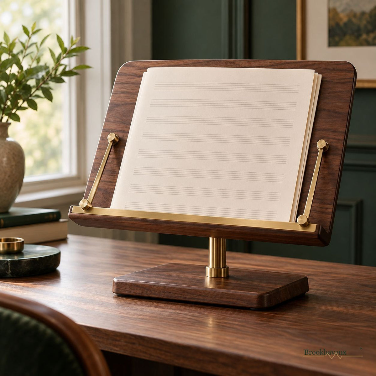 Desktop Music Stand — An alternate view of the stand in a practice setting
