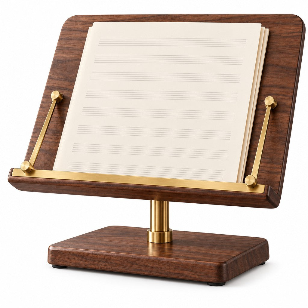 Desktop Music Stand — Wood-inspired finish and page-support details